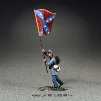 Image of Confederate Flagbearer, 1st Texas, First Pattern Wool Bunting Flag, Texas Brigade--single figure running forward Image of Confederate Flagbearer, 1st Texas, First Pattern Wool Bunting Flag, Texas Brigade--single figure running forward