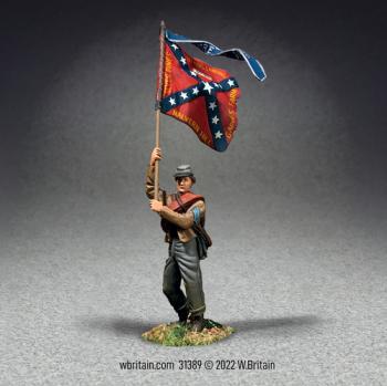 Image of Confederate Flagbearer, 5th Texas Flag--Texas Brigade--single figure walkng forward Image of Confederate Flagbearer, 5th Texas Flag--Texas Brigade--single figure walkng forward