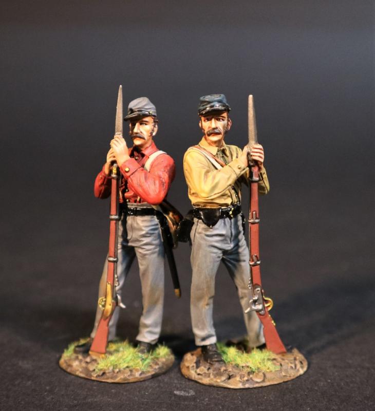 Two Infantry Standing Leaning on Gun Holding Bayonet (mustached, 1 yellow shirt, 1 red shirt), 5th Virginia Regiment, The Army of the Shenandoah First Brigade, The First Battle of Manassas, 1861, ACW, 1861-1865--two figures #1