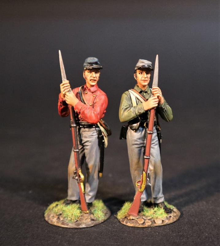 Two Infantry Standing Leaning on Gun Holding Bayonet (clean-shaven, 1 green shirt, 1 red shirt), 5th Virginia Regiment, The Army of the Shenandoah First Brigade, The First Battle of Manassas, 1861, ACW, 1861-1865--two figures #1