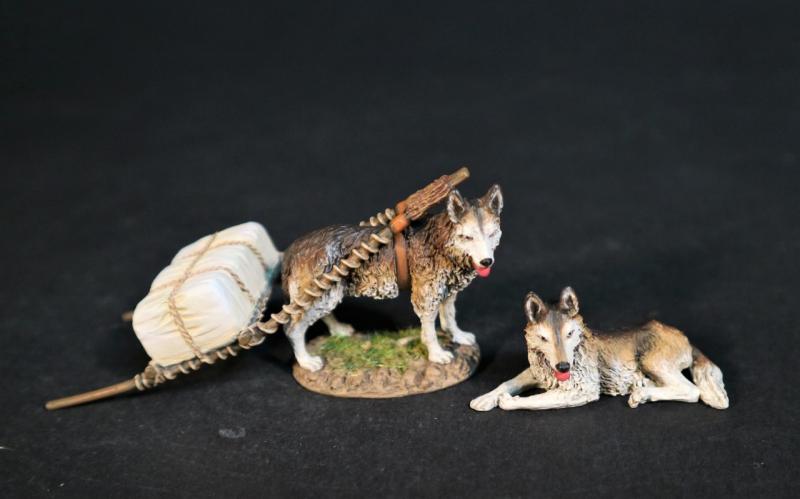 Two Dogs with Travois, Travois Group, The Crow, The Fur Trade--two dog figures with travois #1