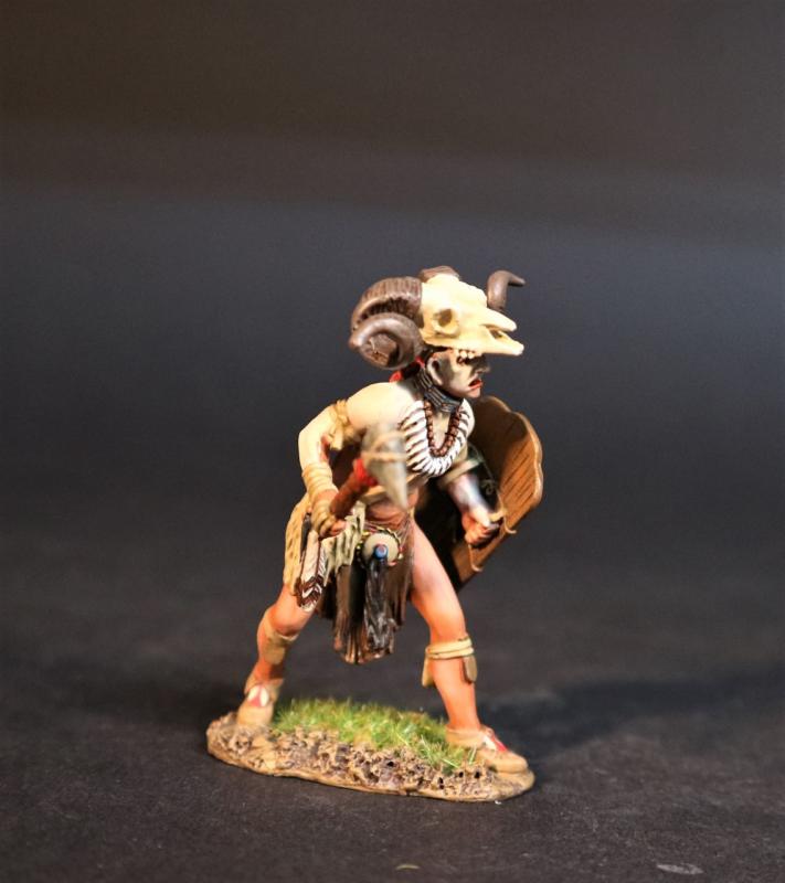 Beothuk Warrior Archer Wearing Horned Skull and wielding a stone axe and shield, Skraelings, The Conquest of America--single figure #1