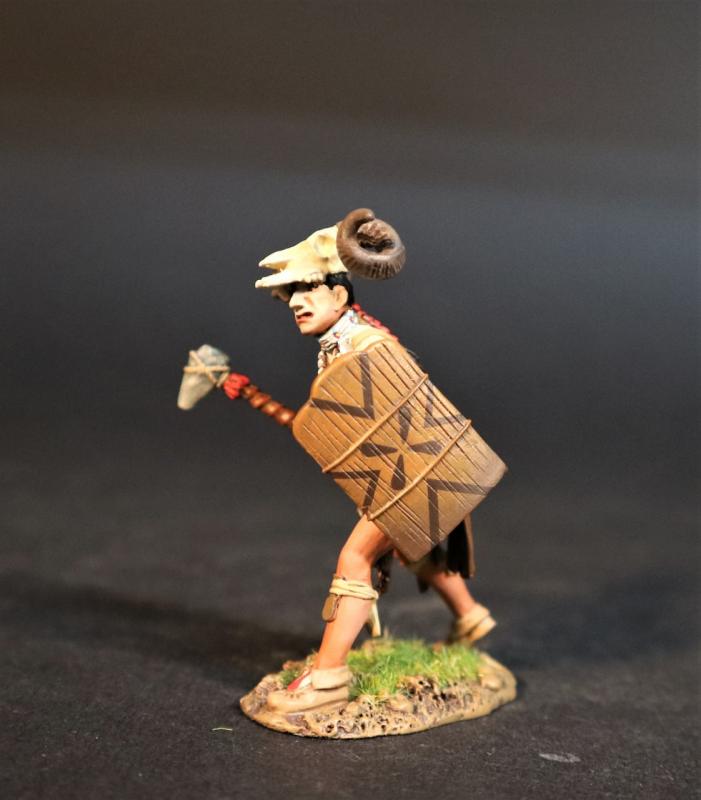 Beothuk Warrior Archer Wearing Horned Skull and wielding a stone axe and shield, Skraelings, The Conquest of America--single figure #2