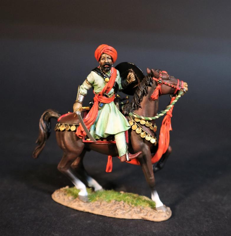 Pindarrie (sword and shield, facing right), Maratha Cavalry, The Maratha Empire, Wellington in India, The Battle of Assaye, 1803--single mounted figure #1