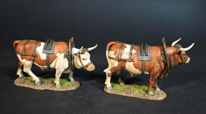 Two Oxen (1 brown face, 1 white face), The Fur Trade--two ox figures #1