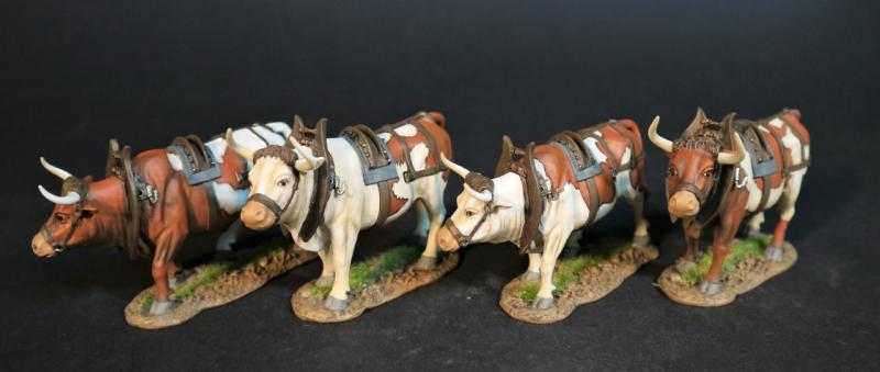 Four Oxen (2 brown face, 2 white face), The Fur Trade--four ox figures #1