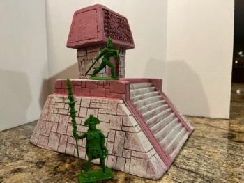 Small Aztec Pyramid--base: 8 in. x 8 in. x 4 in.: skull topper: 4.4 in. x 4 in. x 3 in. #4