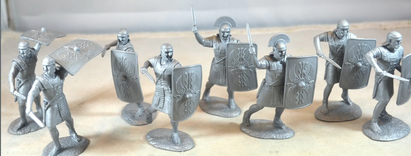 Romans and Barbarians Add-On Set--16 figures in 8 poses (SILVER Romans and tan Barbarians) #2