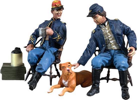 “Good Friends and Good Conversation” Two Seated Union Officers with Dog--three  figures #2