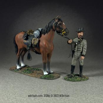 Image of Dismounted Confederate 1st Virginia Cavalryman with Mount--two figures