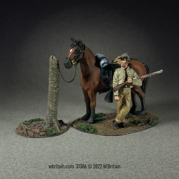 Image of Dismounted Confederate Cavalryman Resting with Mount--two figures