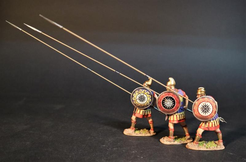 Three Phalangites with Coloured Shields, Sarissa at 60 degrees, The