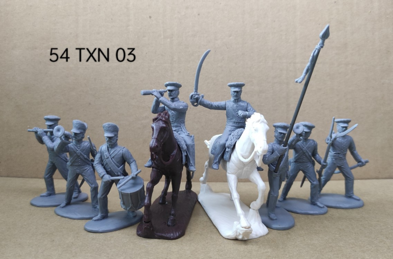 Texian Command (1836)--eight figures (2 mounted officers, drummer, fifer, 2 buglers, standard-bearer, & foot officer) #1