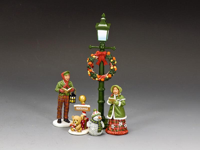 Christmas Carol Singing Celebration--two figures, snowman, lamp post, & North Pole sign #1