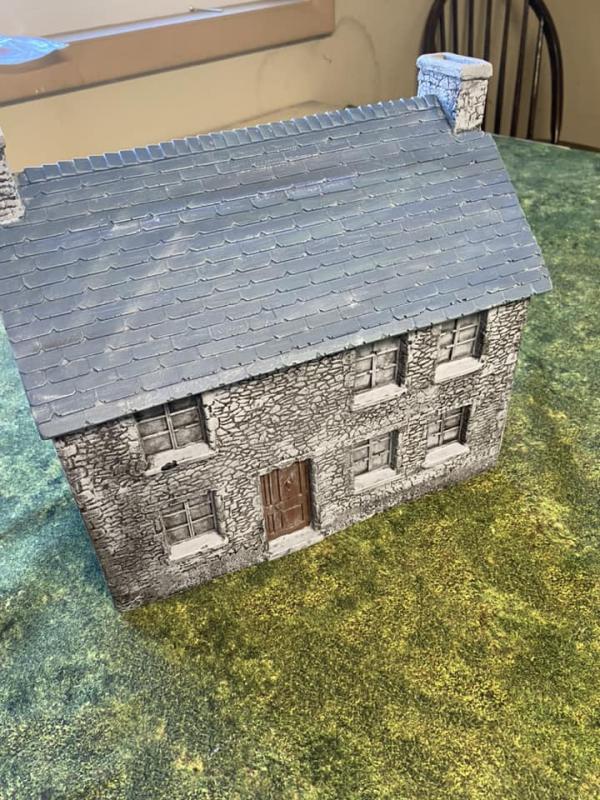 Stone House with Slate Roof--painted Brown stone--11.5 in. x 8.0 in. x 10.5 in. - ONE available!  #2