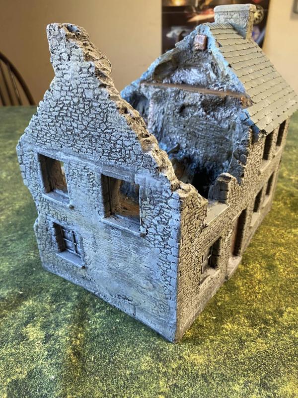 Destroyed Stone House (slate roof)--11.5 in. x 8.0 in. x 10.5 in. - FULLY PAINTED, One Available #2