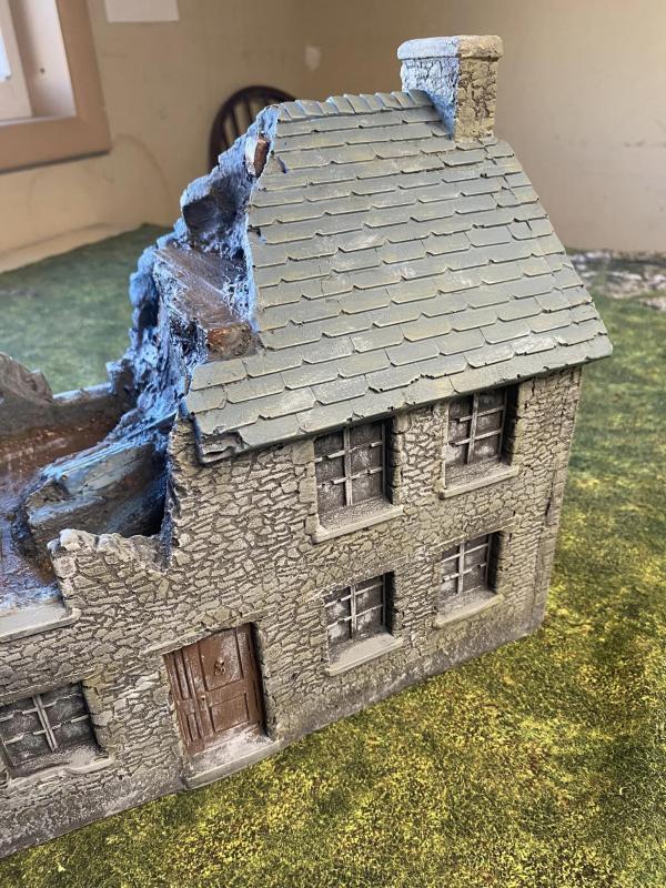Destroyed Stone House (slate roof)--11.5 in. x 8.0 in. x 10.5 in. - FULLY PAINTED, One Available #3